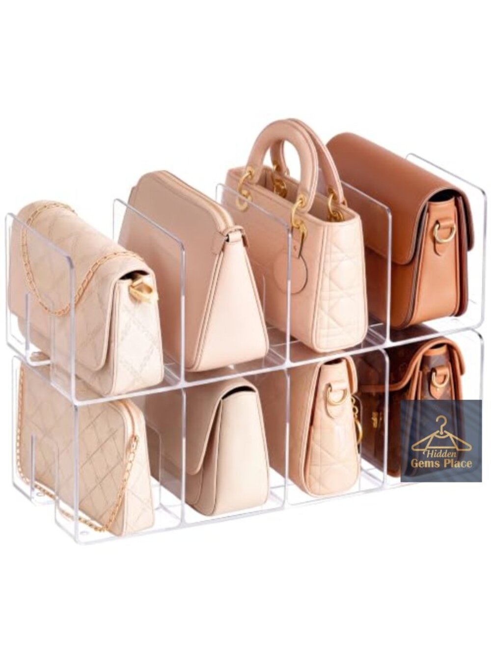 Acrylic Purse Organizer Set of 2, Clear 4-Section Handbag Storage for Closet